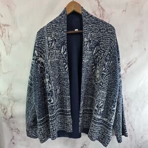 J Jill Cardigan Womens Medium Blue Gray Navy Sweater Open Front Pattern